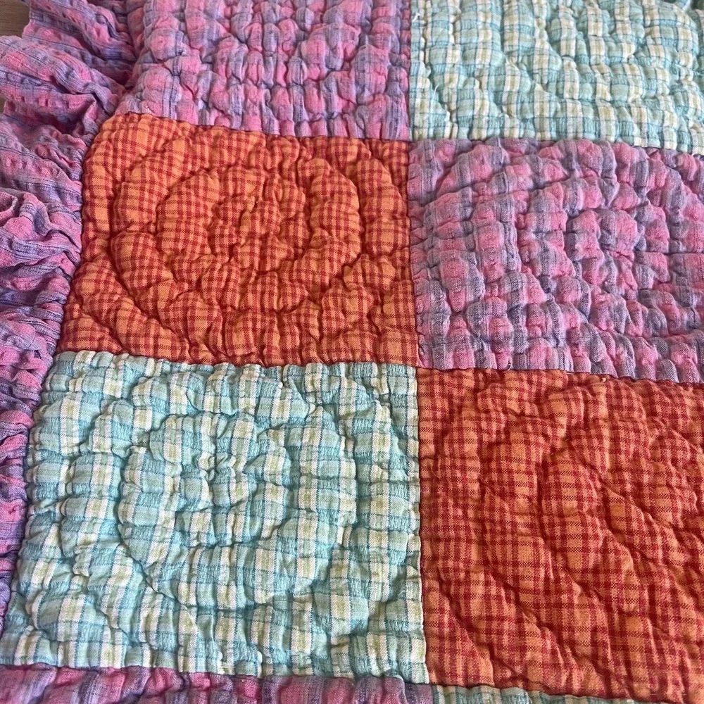 Vintage Patchwork Quilted Pillow Throws Ruffle Edge Cottage Core Plaid Standard